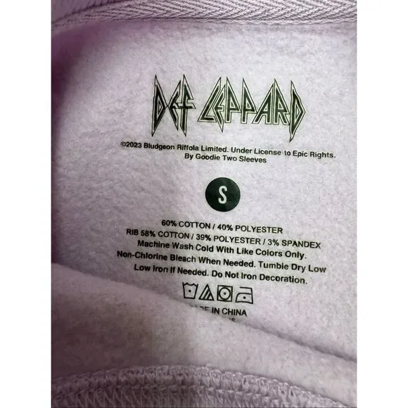 Def Leppard High N’ Dry Lavender Pullover Size Small - Picture 5 of 7